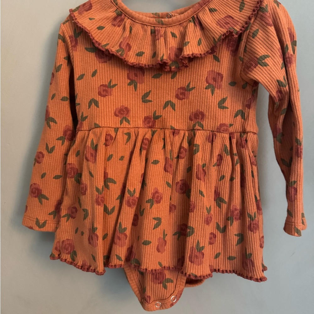 Wild Wawa Orange Floral Long Sleeve Baby Romper